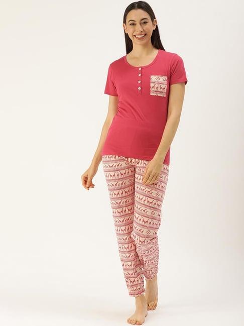 slumber jill pink printed pajama set