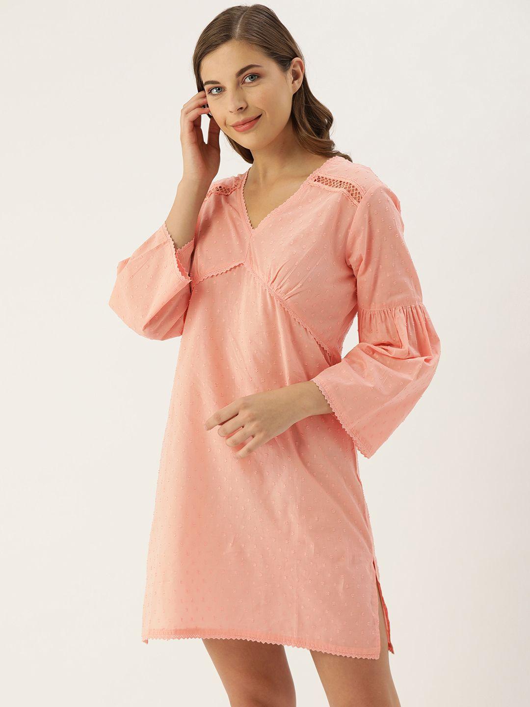 slumber jill pink self design nightdress