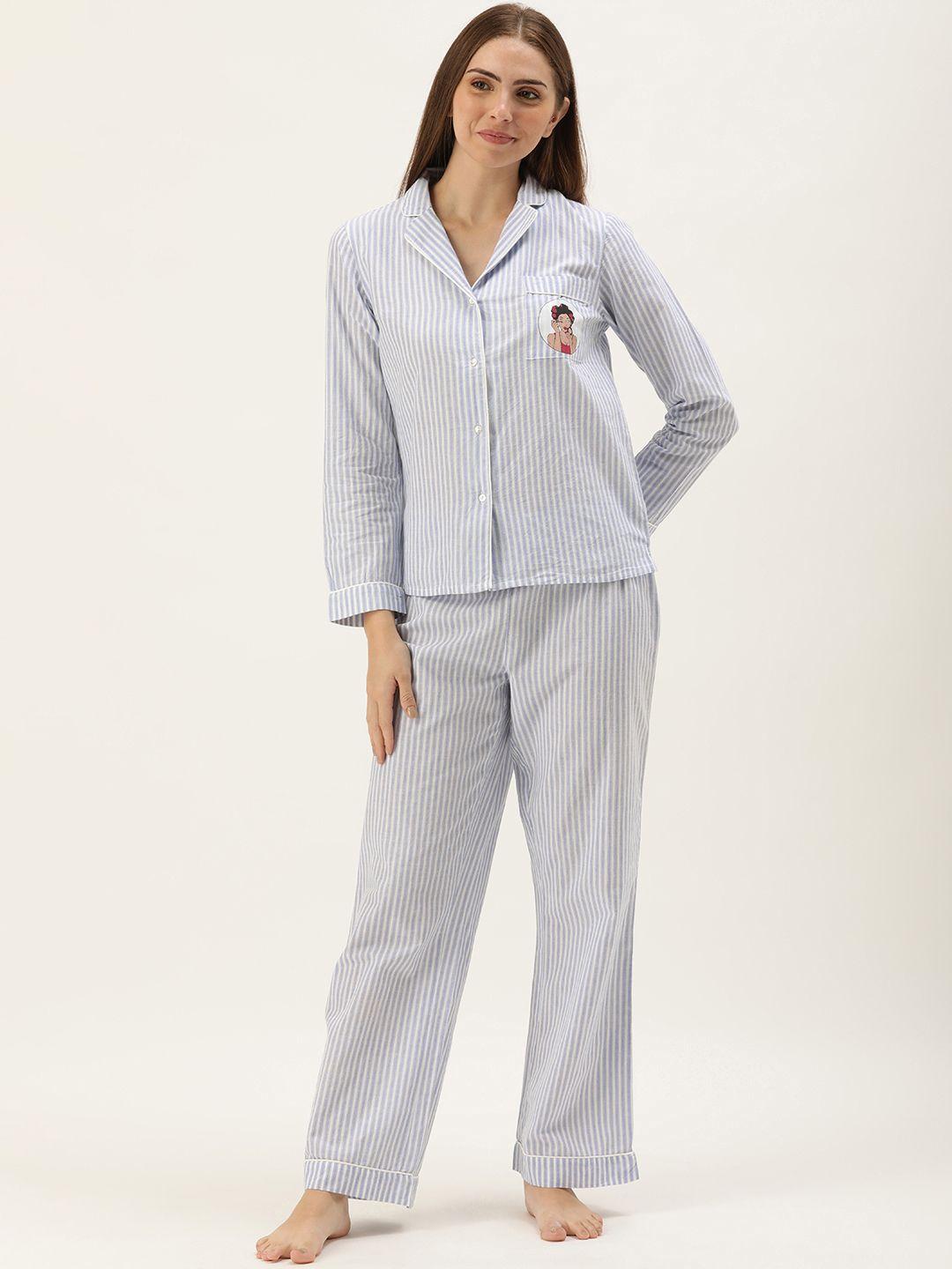 slumber jill striped pure cotton night suit