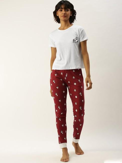 slumber jill white & red printed top with pyjamas