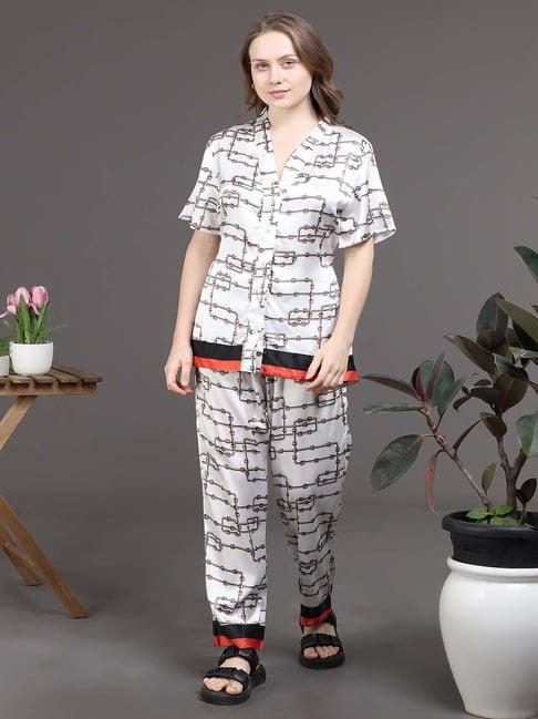 slumber jill white printed shirt with lounge pants