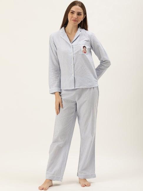 slumber jill white striped shirt with pyjamas