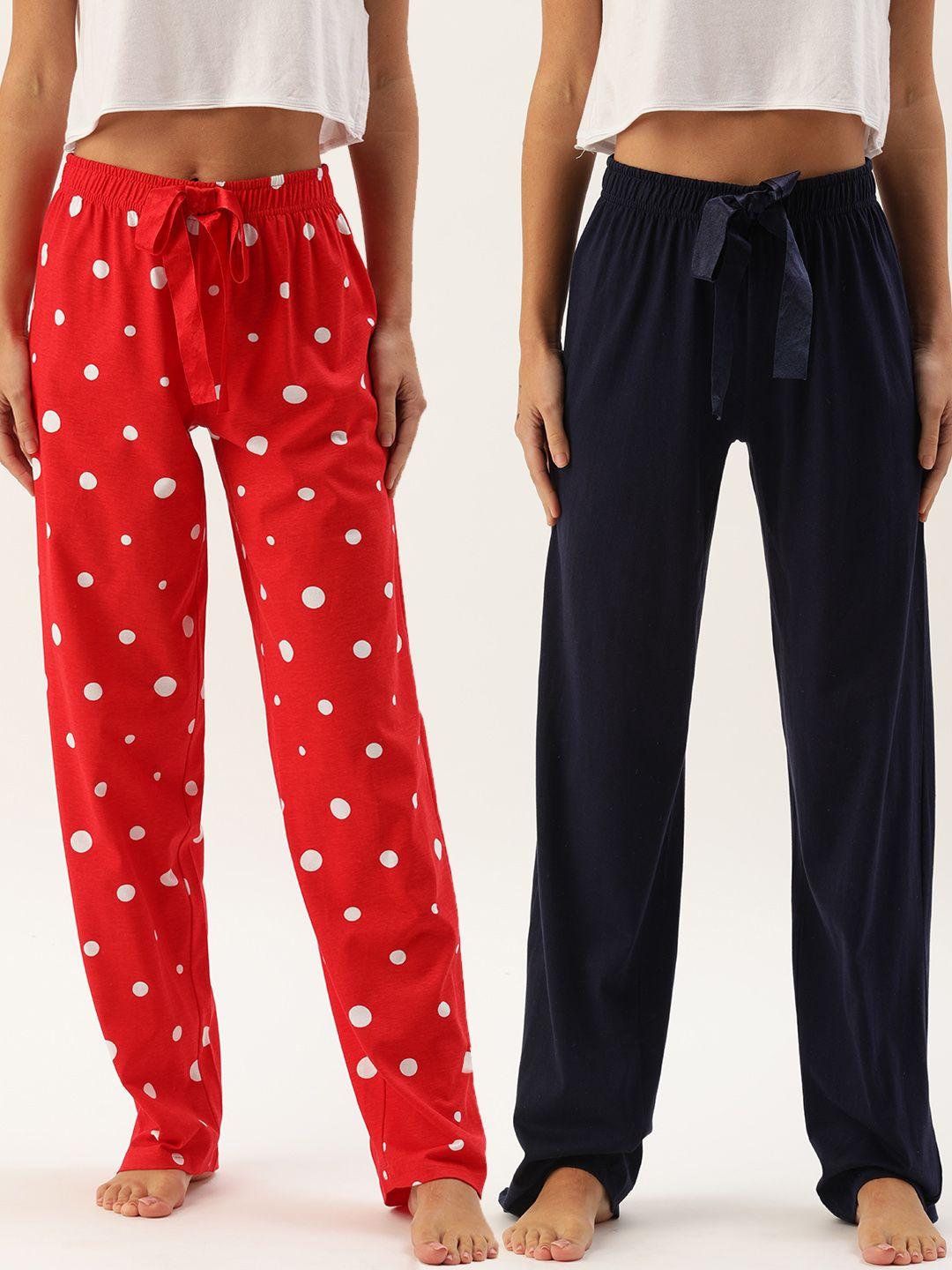 slumber jill woman's navy blue and red solid lounge pants