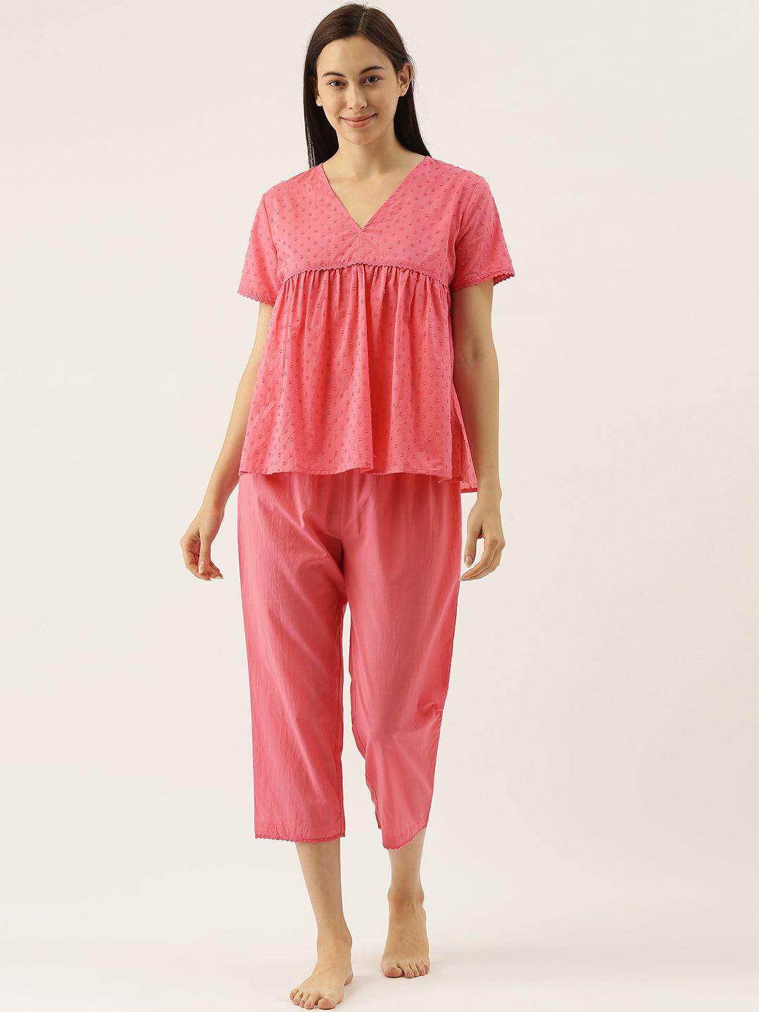 slumber jill women 2 pc  pink solid night suit