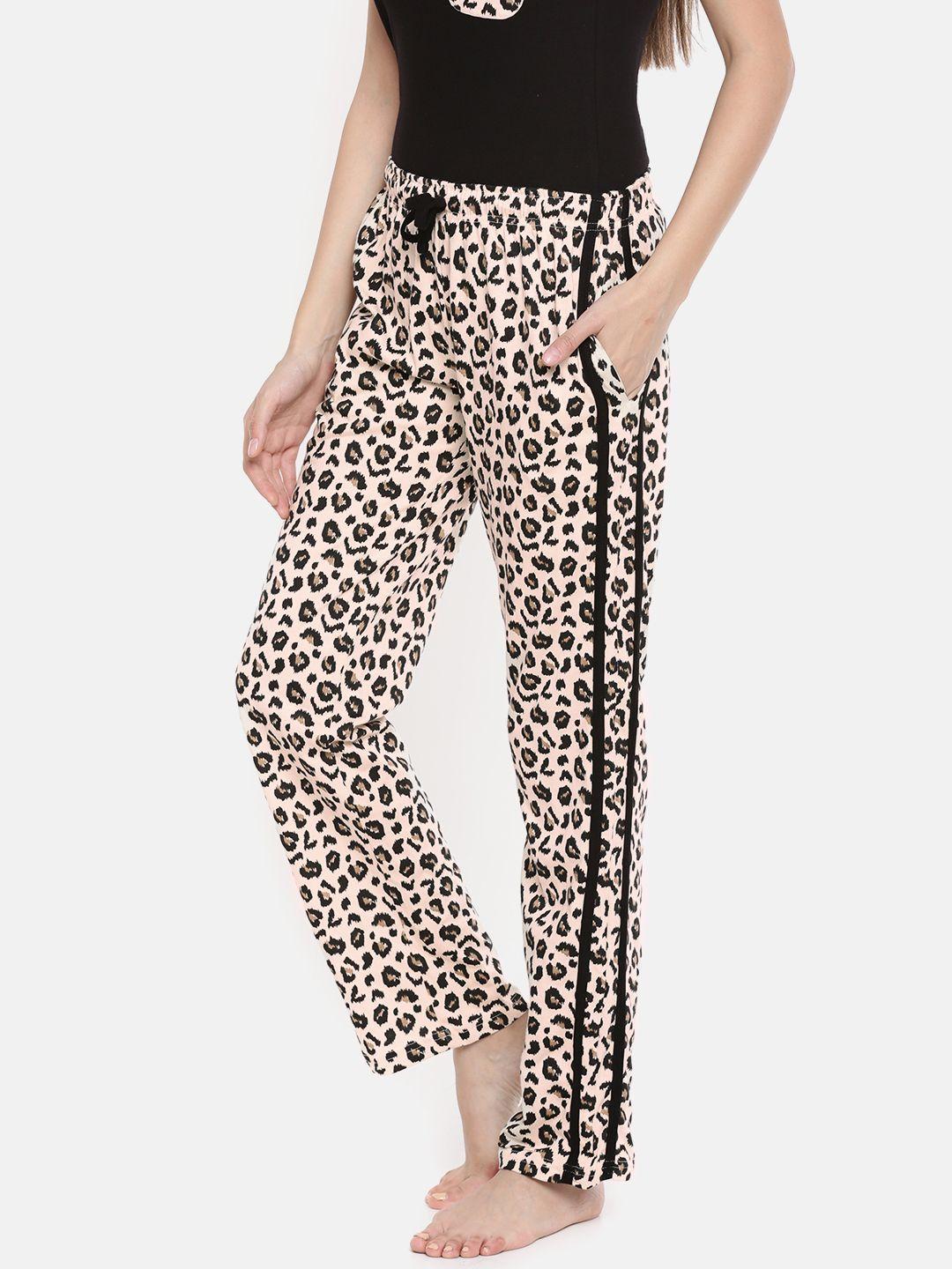 slumber jill women beige & black leopard printed lounge pants fwsj1014