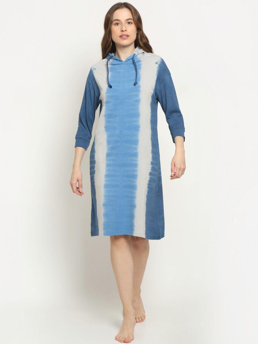 slumber jill women blue tie & dye printed pure cotton sweat nightdress