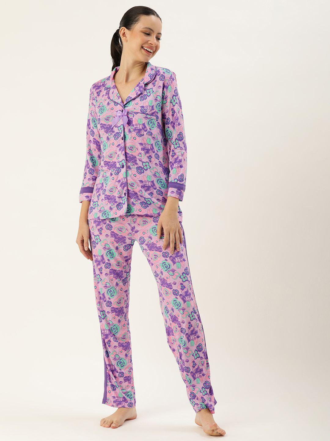 slumber jill women floral printed night suit