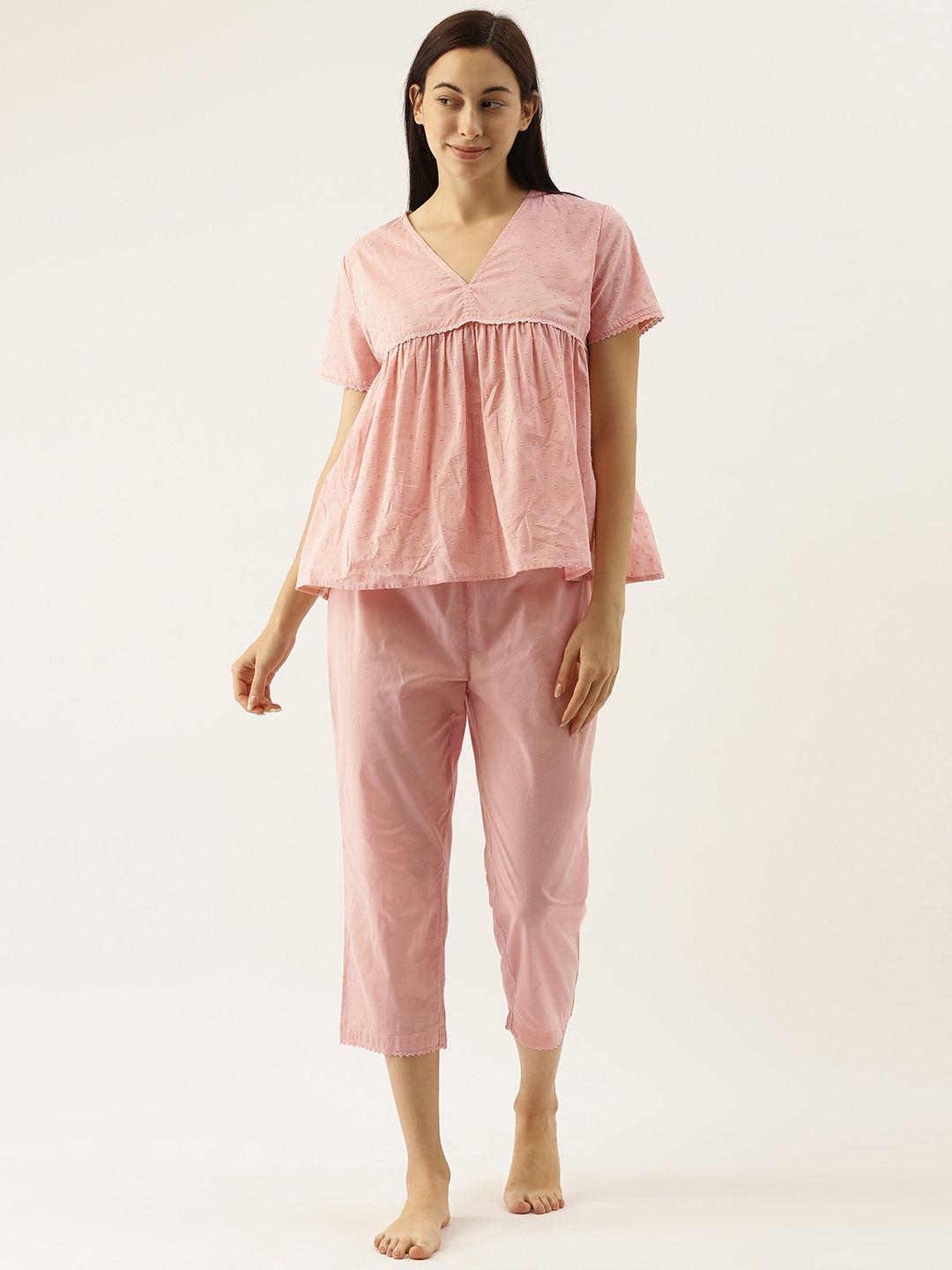 slumber jill women pink solid night suit