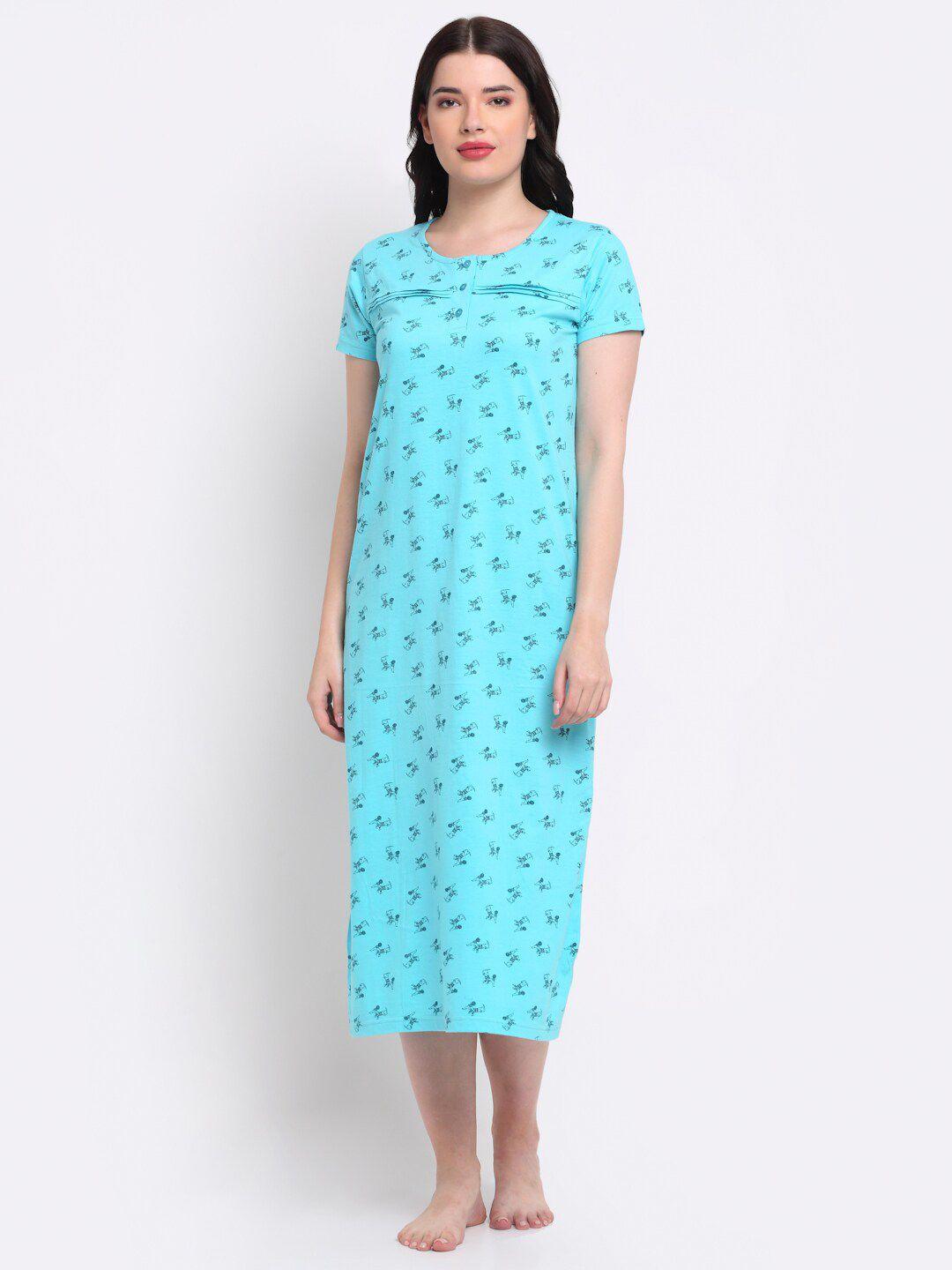 slumber jill women sea green printed nightdress  with scrunchie