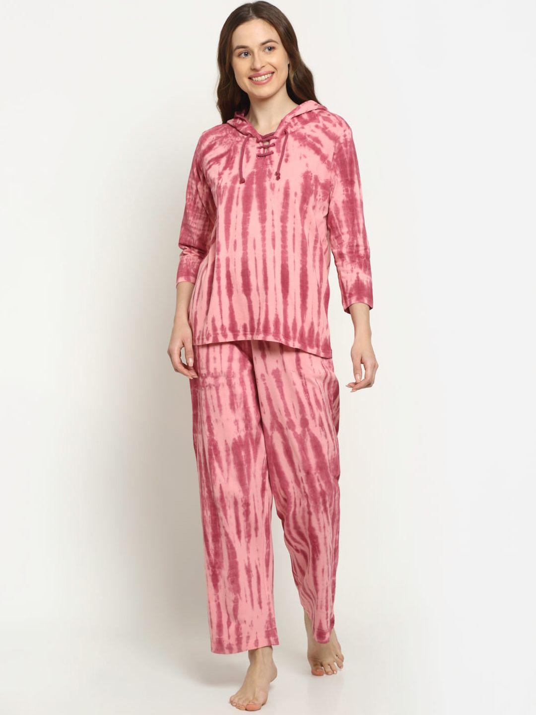 slumber jill women tie & dye hooded night suit