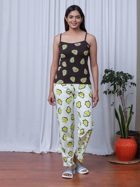 slumber jill yellow & wine printed top with lounge pants