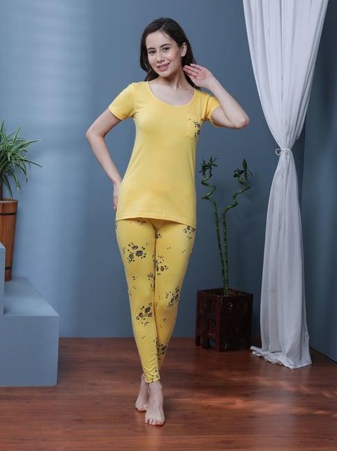 slumber jill yellow printed top with lounge pants