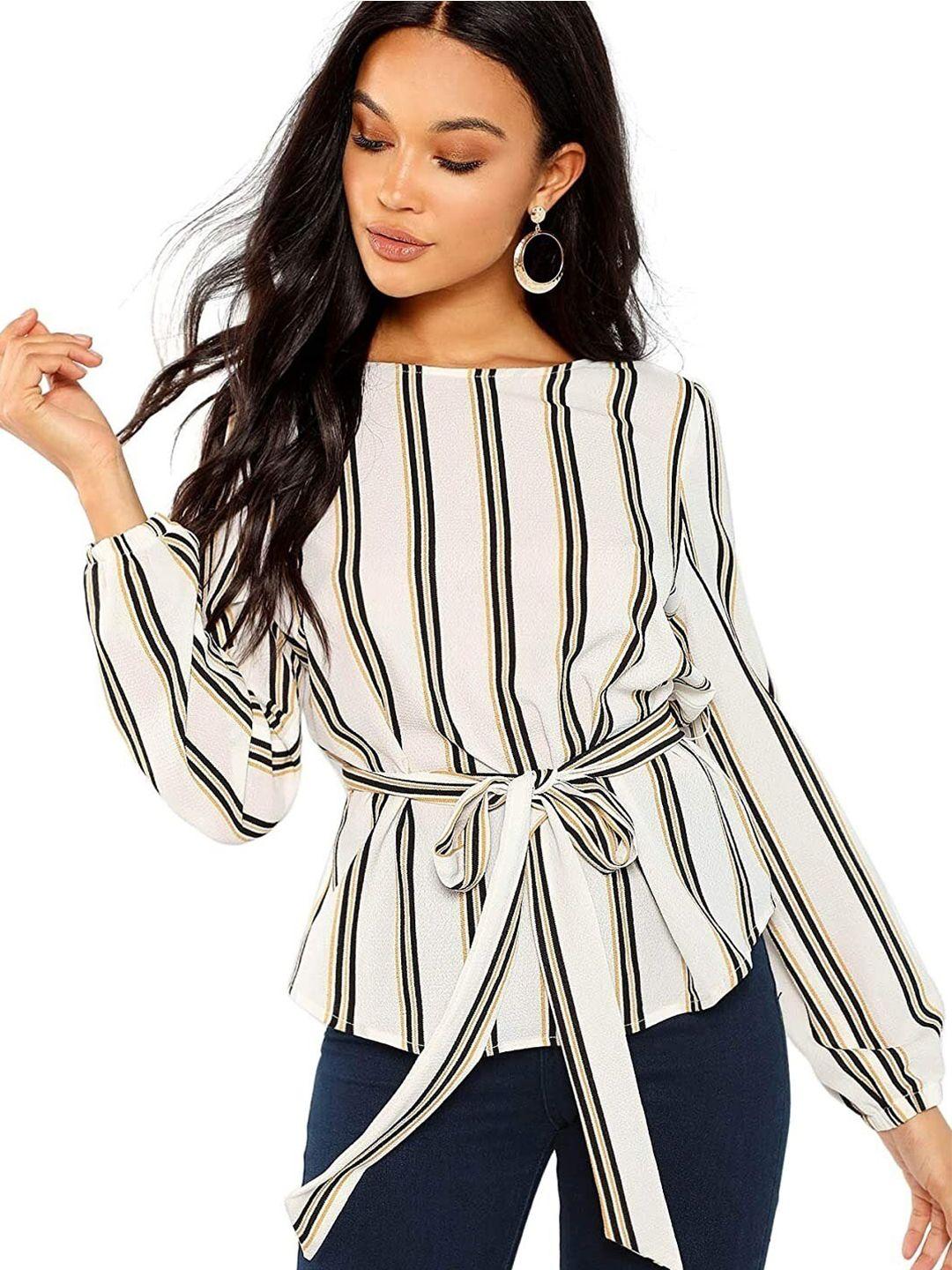 slyck vertical striped puff sleeves top