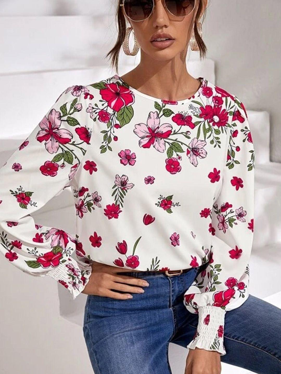 slyck white floral print puff sleeve top