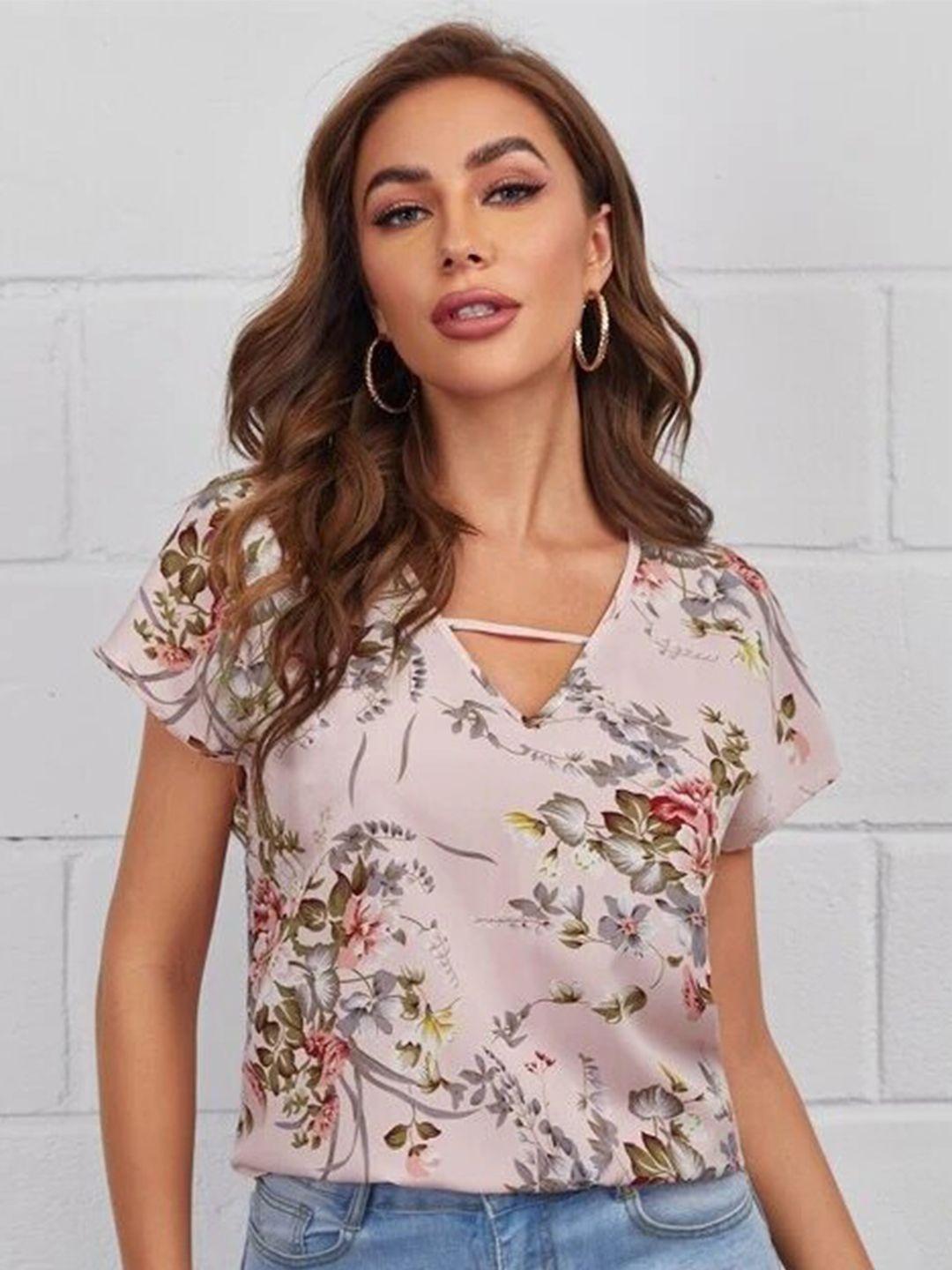 slyck floral printed choker neck top