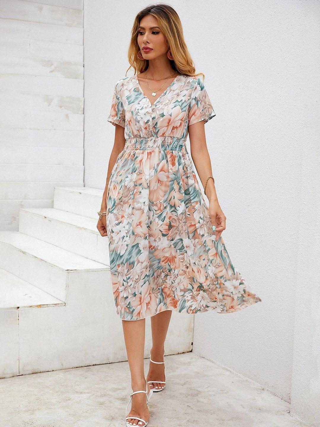 slyck floral printed fit & flare dress