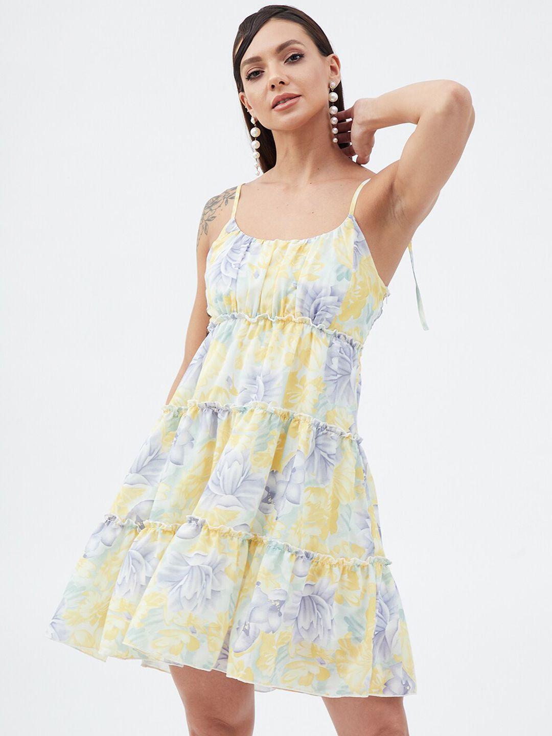 slyck floral printed gathered detailed tiered fit & flare dress