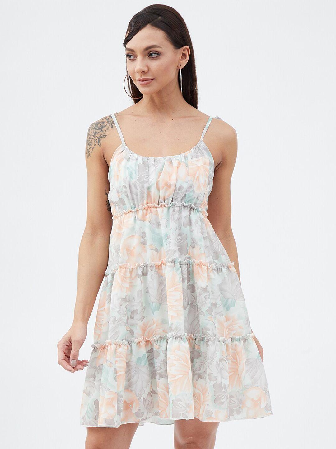 slyck floral printed gathered detailed tiered fit & flare dress