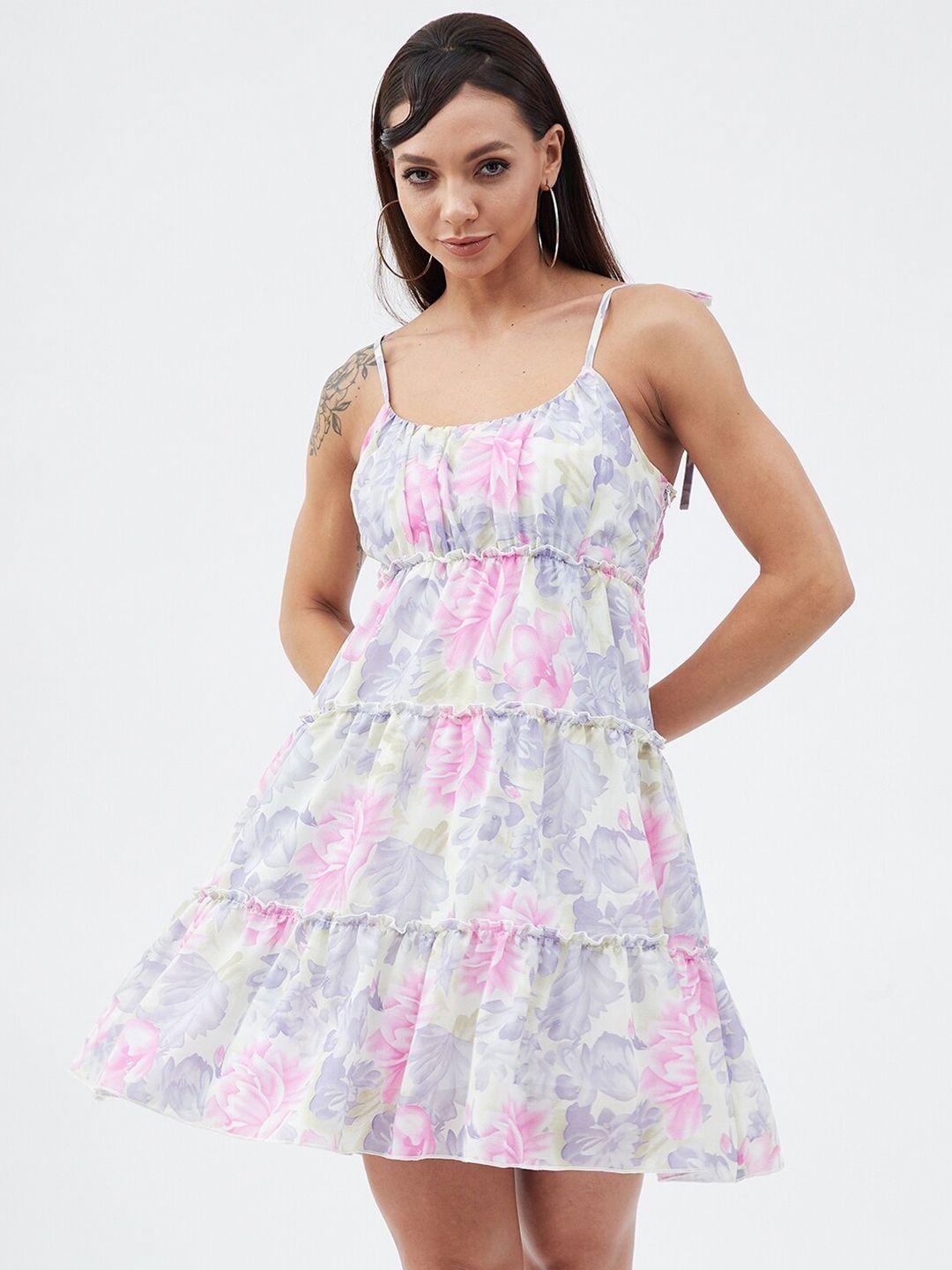 slyck floral printed gathered detailed tiered fit & flare dress