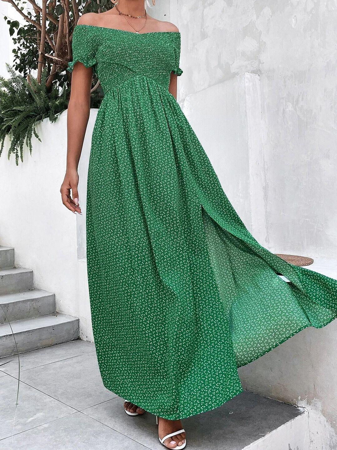 slyck green floral print a-line maxi dress