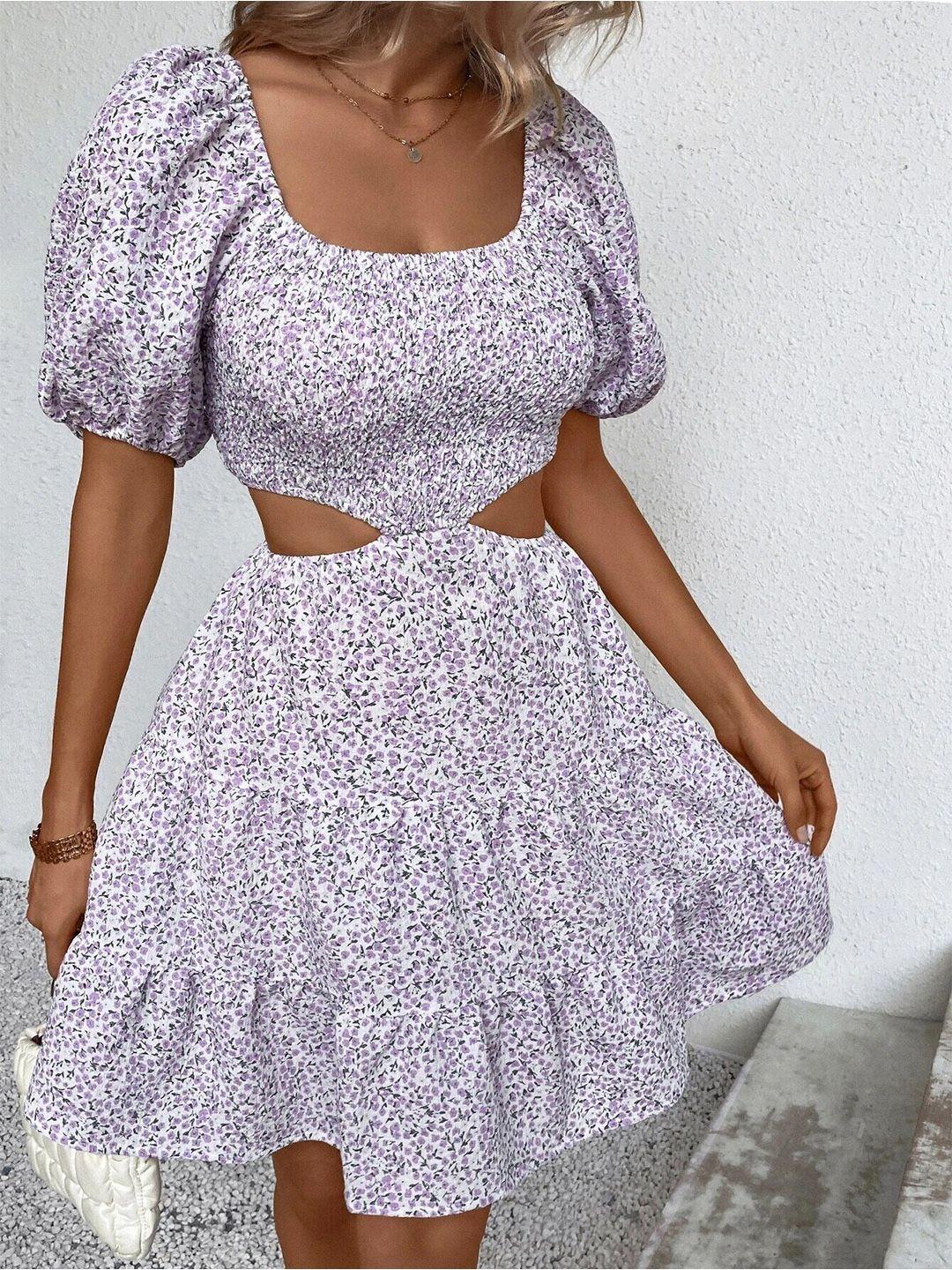 slyck lavender floral print fit & flare dress