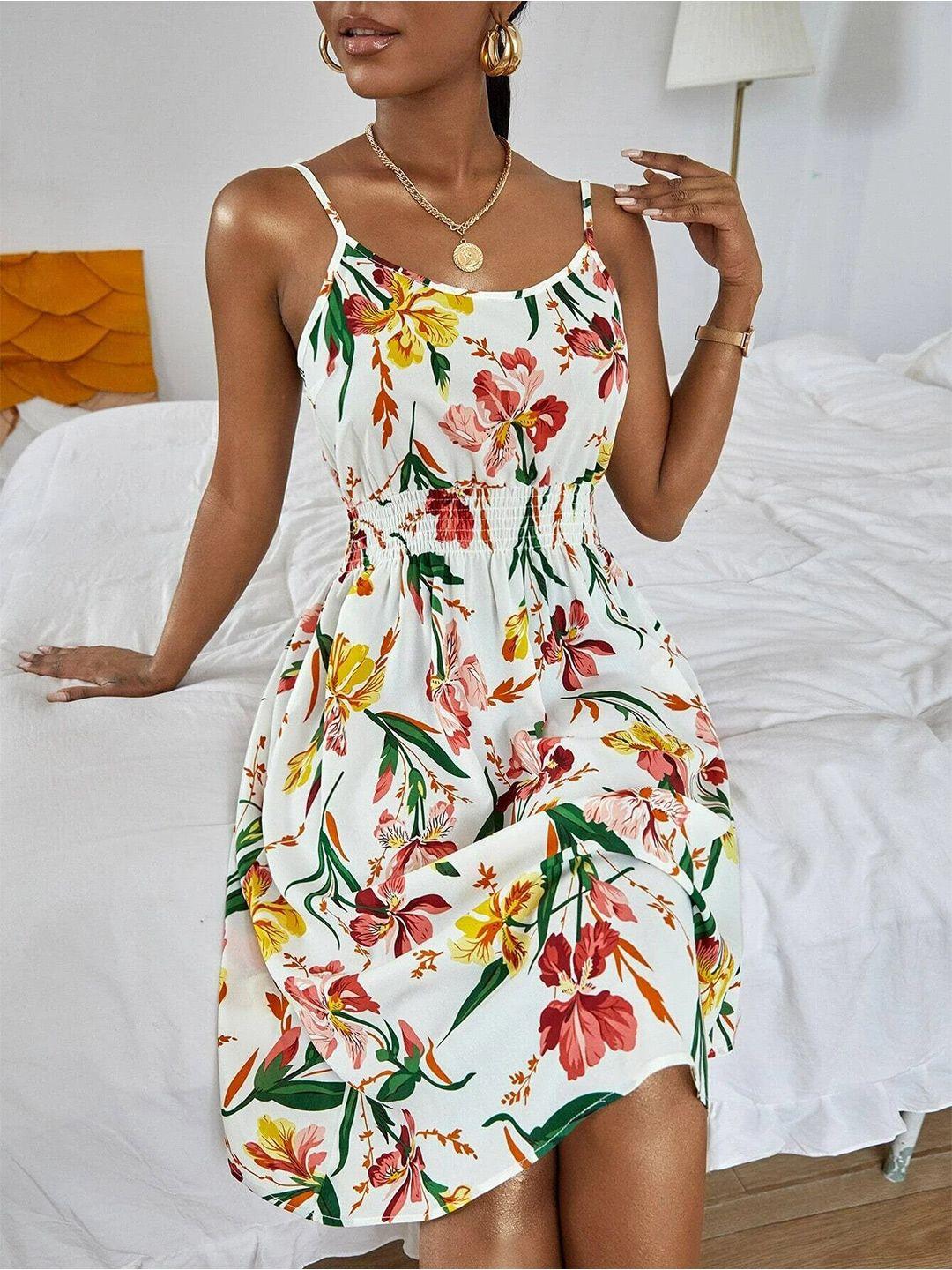 slyck off white floral print a-line mini dress