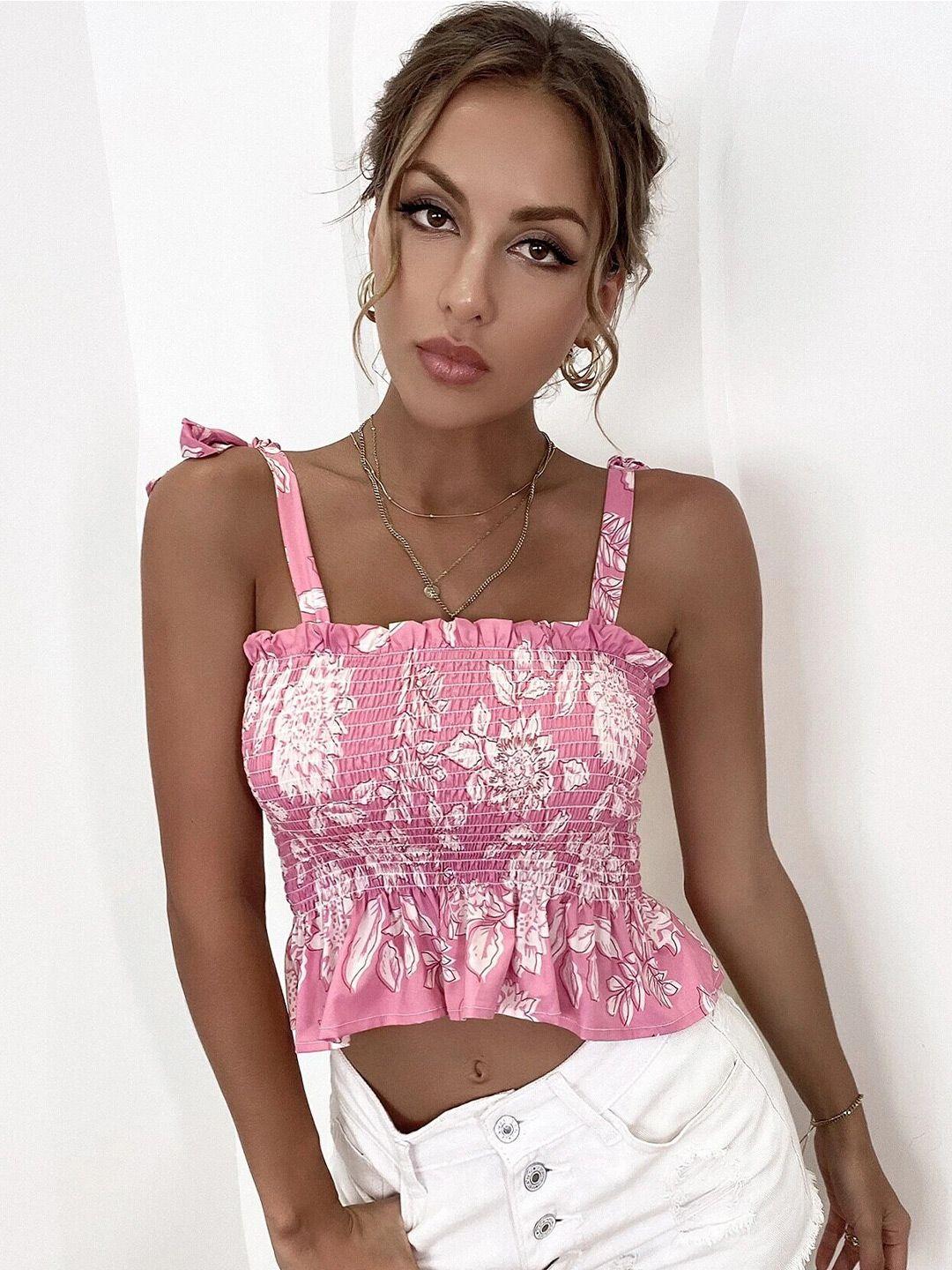 slyck pink floral print crop top