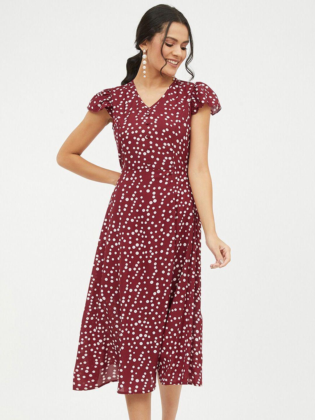 slyck polka dot printed cap sleeve a-line midi dress