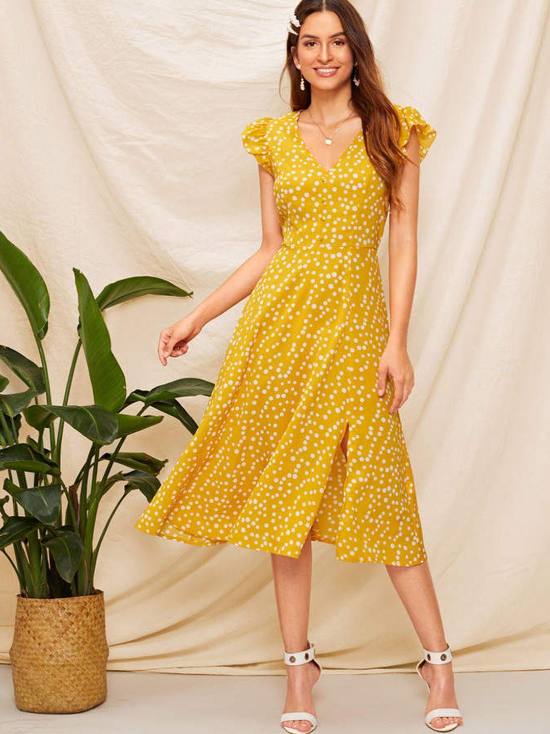 slyck polka dot printed flutter sleeve a-line midi dress