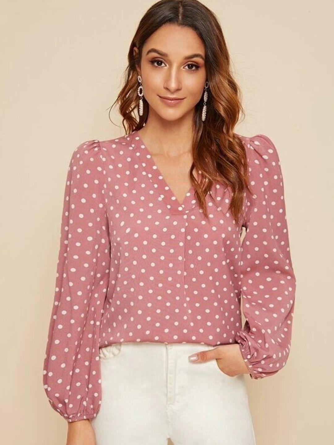 slyck polka dot printed puff sleeve top