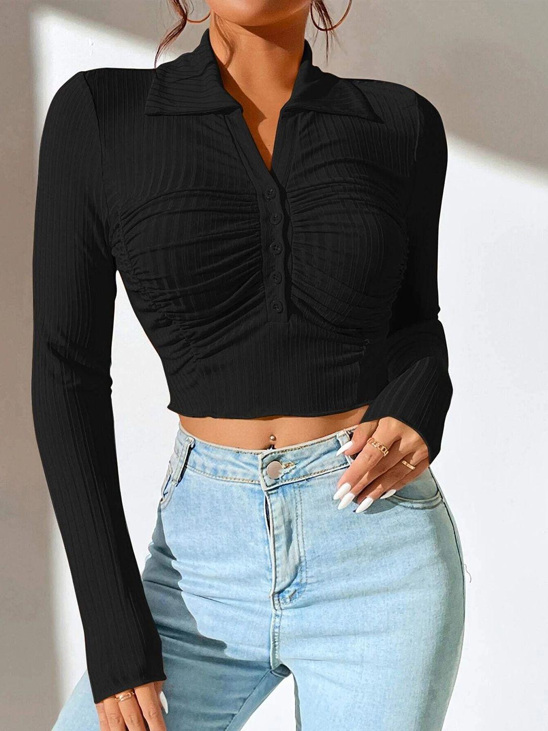 slyck self design shirt collar shirt style crop top