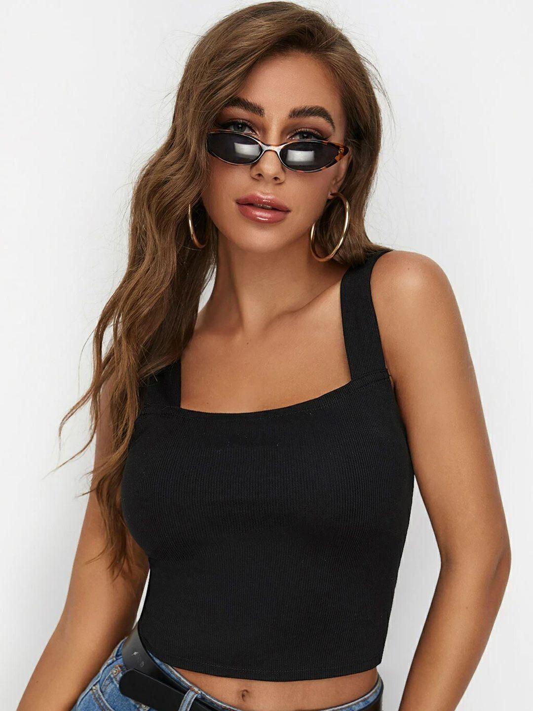 slyck square neck sleeveless fitted crop top