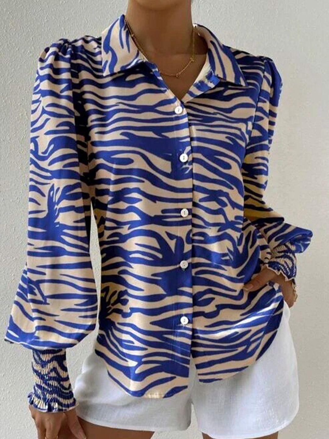 slyck women blue comfort animal opaque printed casual shirt