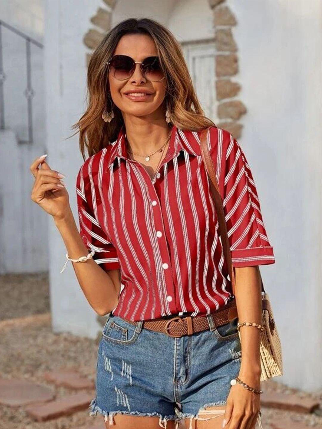 slyck women rust comfort opaque striped casual shirt