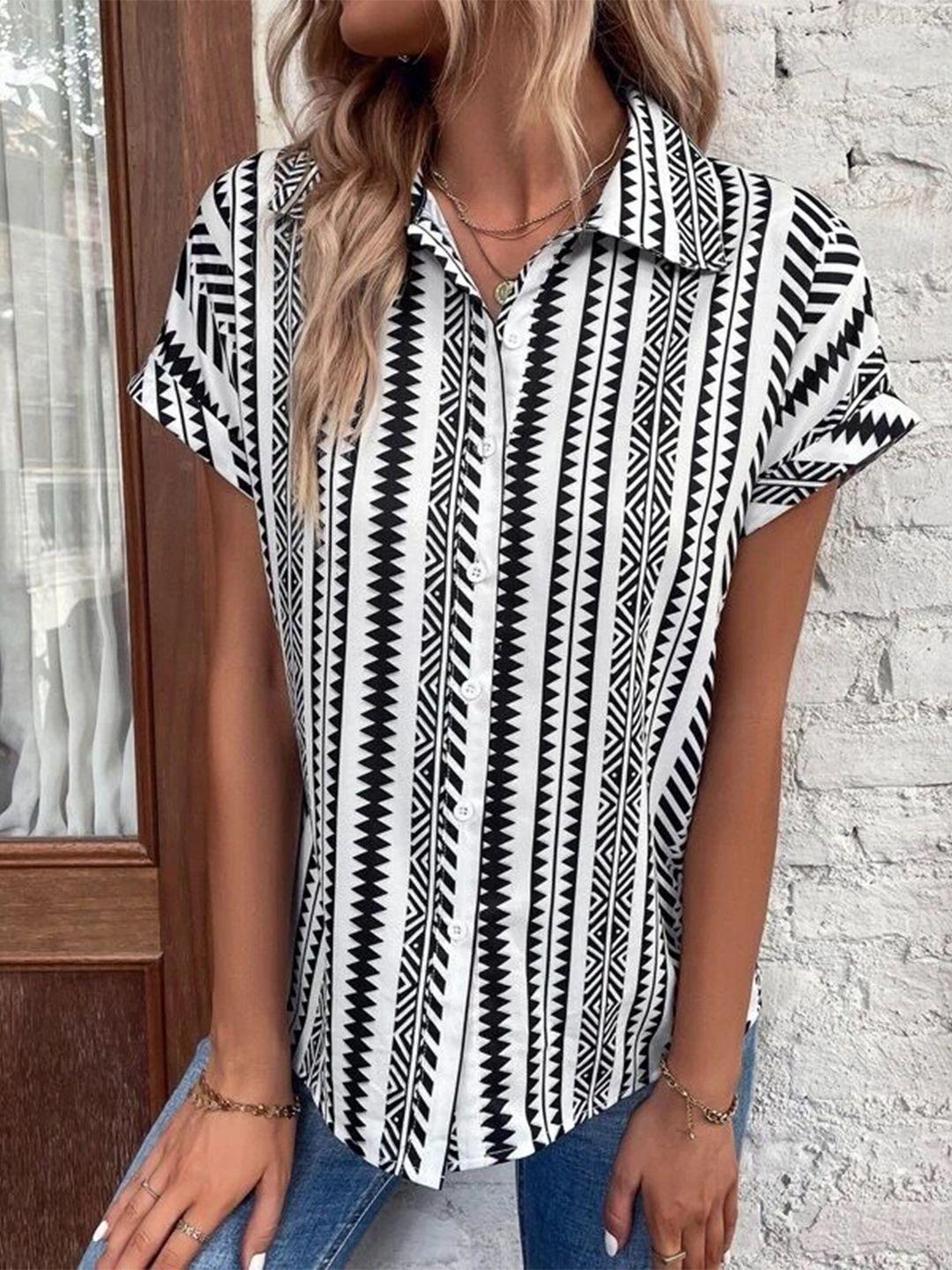 slyck women white comfort opaque printed casual shirt