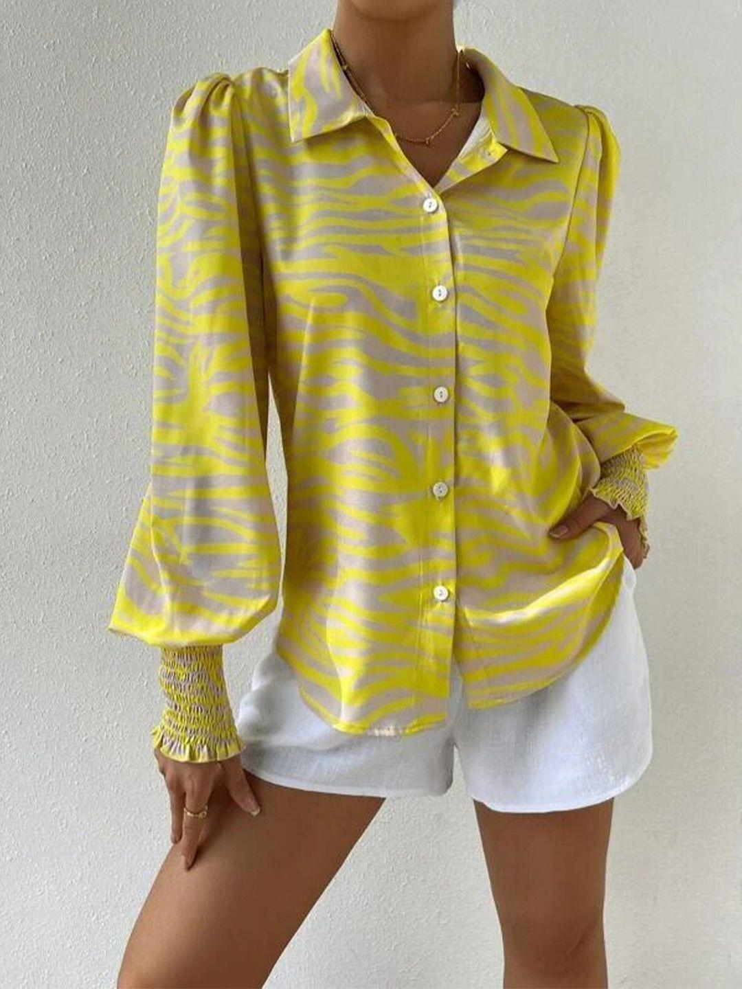 slyck women yellow comfort animal opaque printed casual shirt