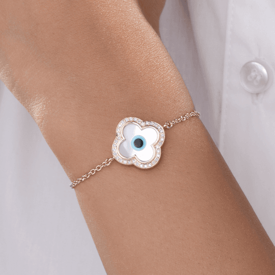 small clover evil eye diamond chain bracelet