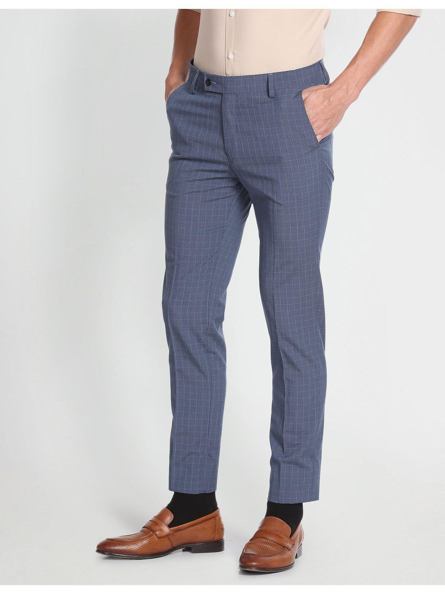 smart flex checkered formal blue trousers