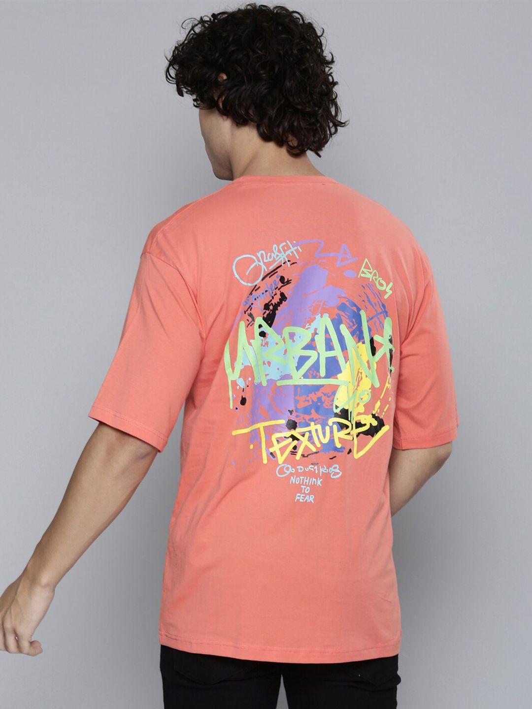 smartees men peach-coloured biker printed t-shirt