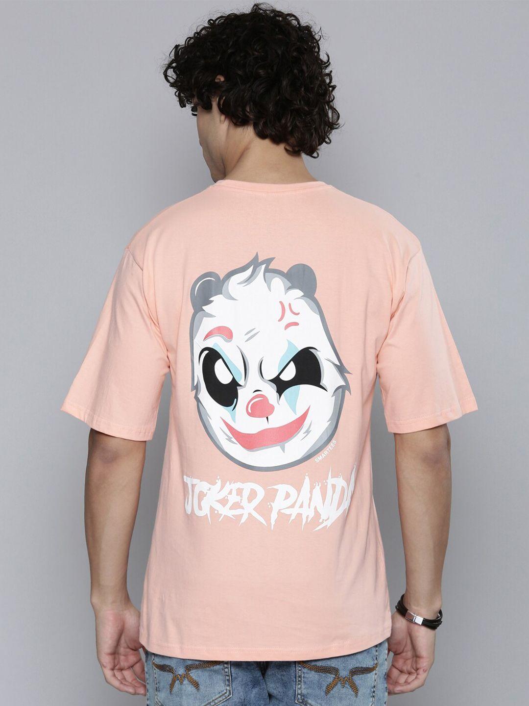 smartees men peach-coloured printed raw edge t-shirt
