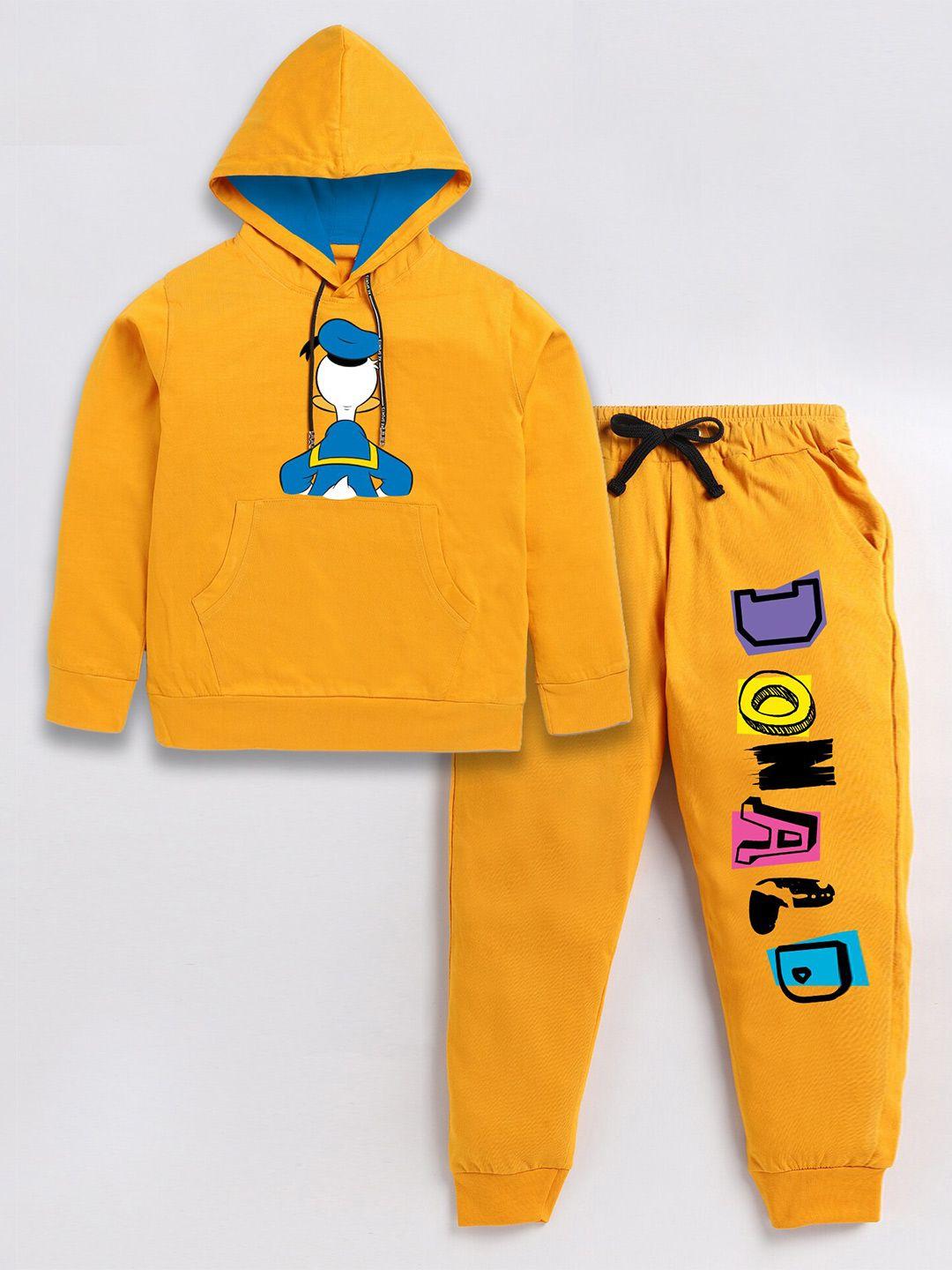 smartraho boys donald duck printed hooded pure cotton t-shirt with trousers