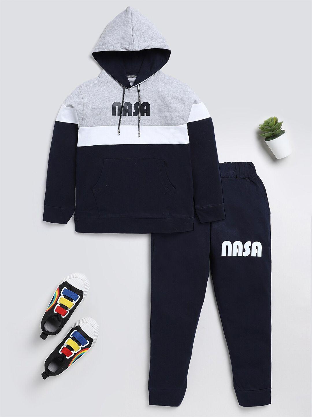 smartraho boys colourblocked hooded pure cotton t-shirt with trousers