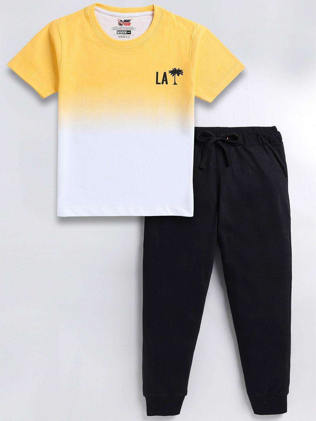 smartraho boys colourblocked pure cotton t-shirt with joggers