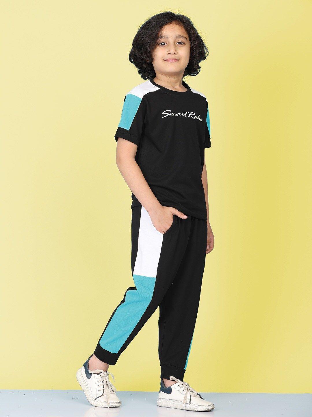 smartraho boys colourblocked pure cotton t-shirt with trousers