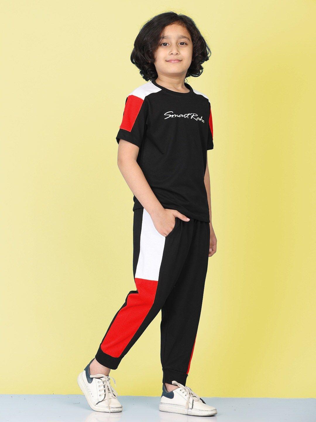 smartraho boys colourblocked pure cotton t-shirt with trousers