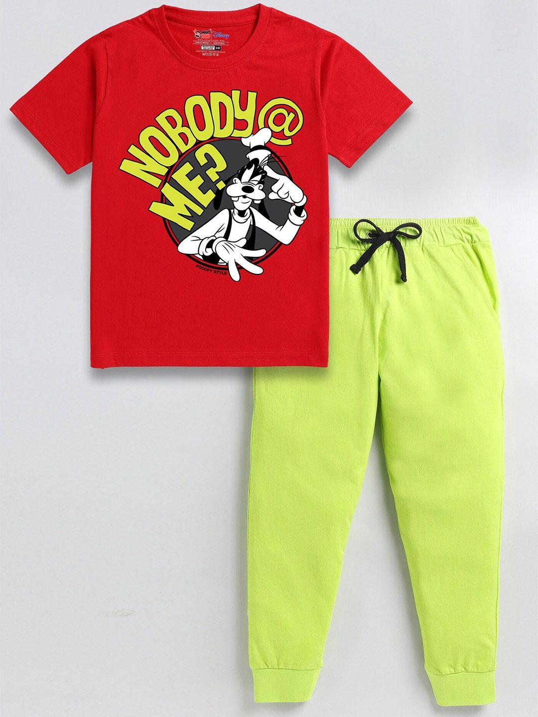 smartraho boys goofy printed pure cotton t-shirt with trousers