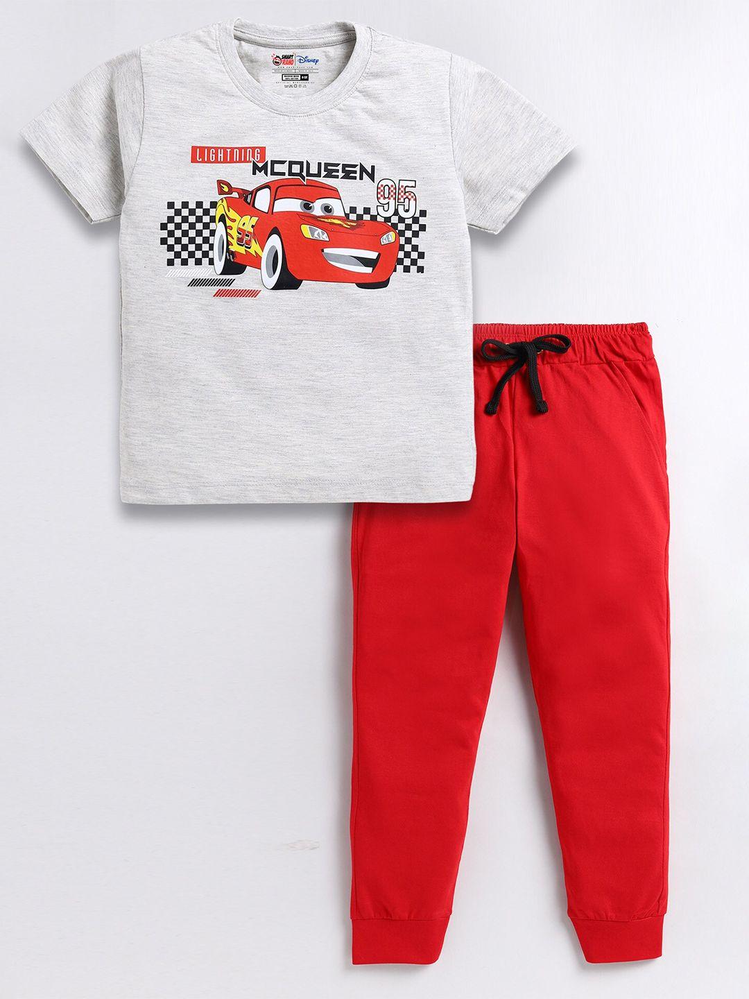 smartraho boys grey & red printed t-shirt with trousers