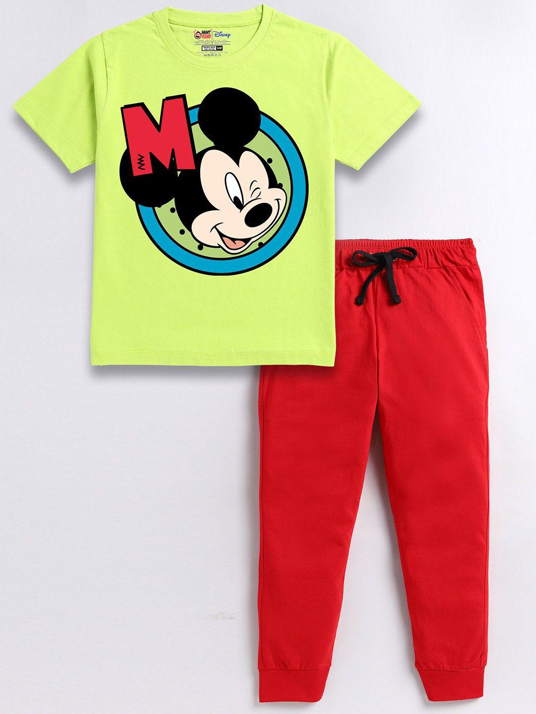 smartraho boys mickey mouse printed pure cotton t-shirt with joggers clothing set