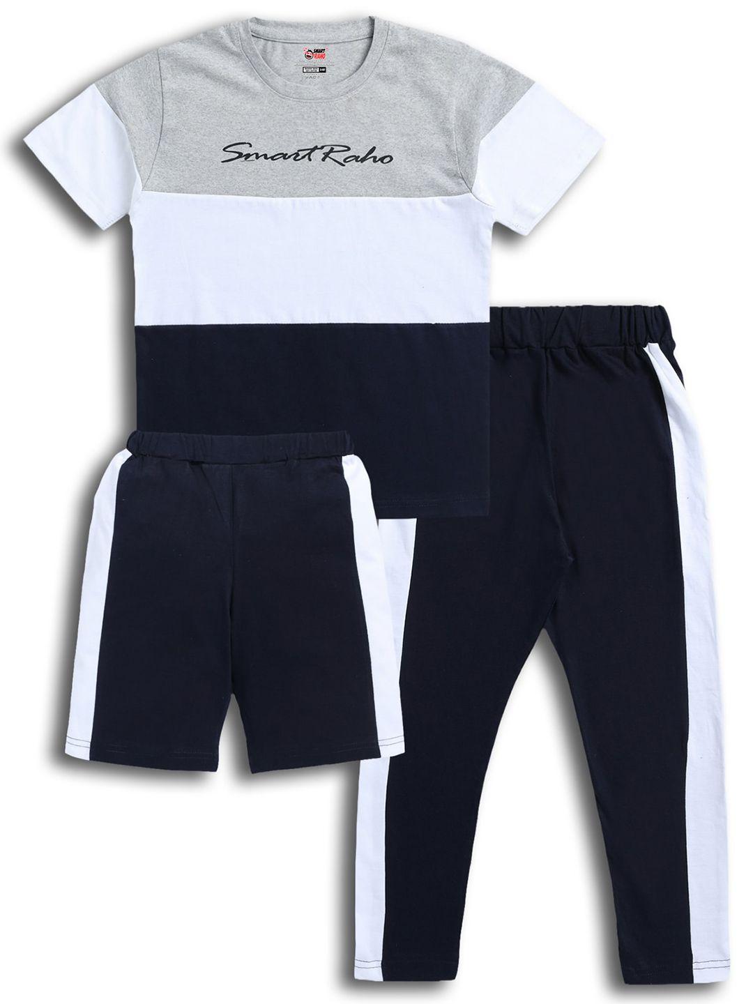 smartraho boys navy blue & grey printed t-shirt with trousers