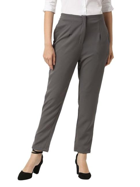 smarty pants grey cotton lycra straight fit high rise trousers